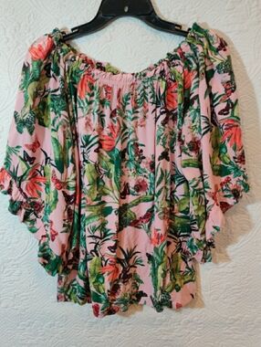 H&M Off The Shoulder Top Blouse Floral Tropical Hawaiian Print Blouse Size 6